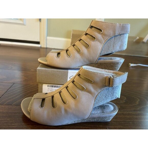 Clarks Women's 6 W Abigail Sing Blush Leather Open Toe Wedge Cork Sandals NEW - Picture 3 of 8